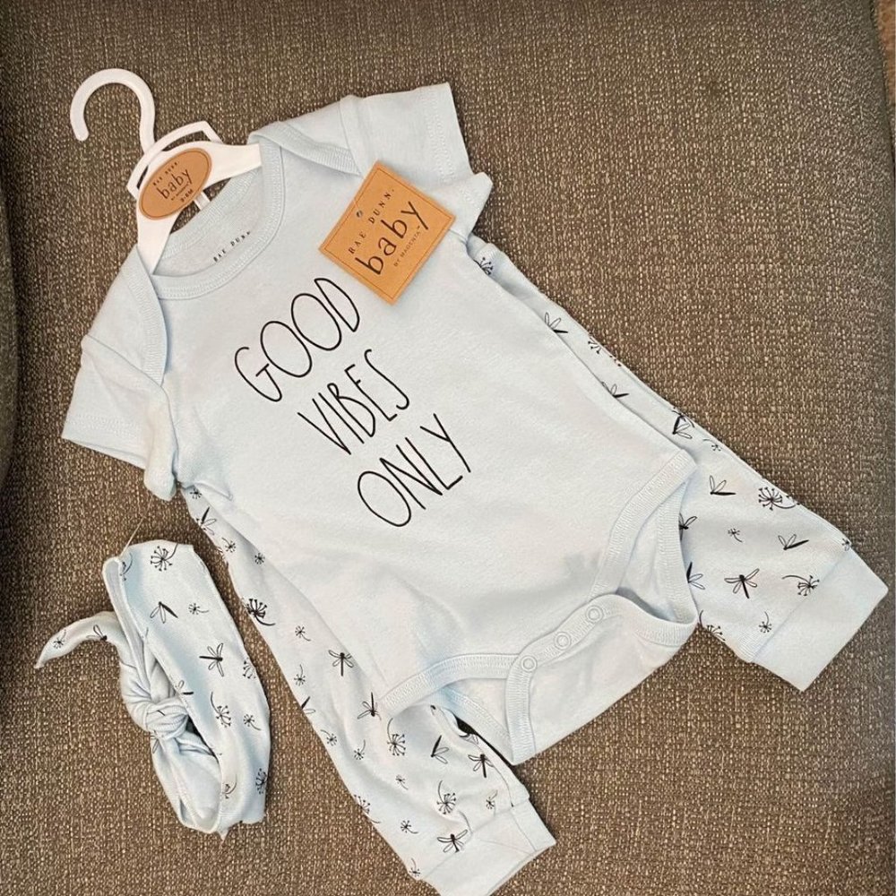 Rae Dunn 3-piece Baby Set - Good Vibes Only - 3-6m - NWT!